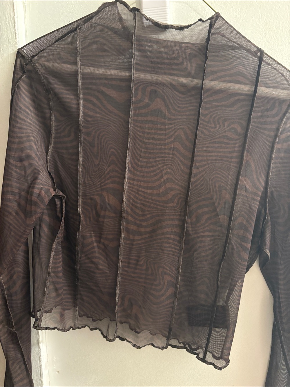 H&M “divided” Sheer Brown Wave-Print Long Sleeve Top